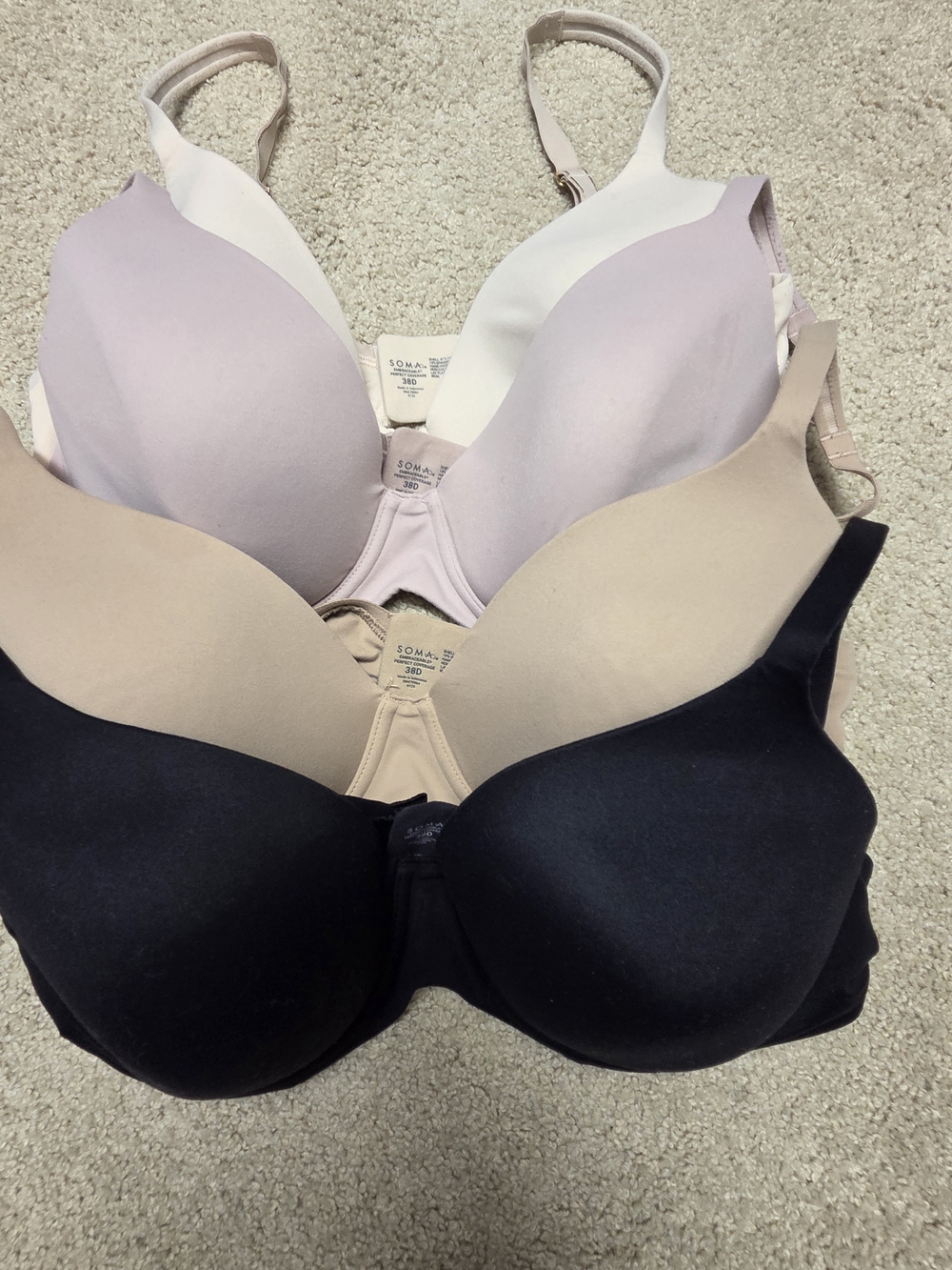 Soma 4-Pack Smooth T-Shirt Bras in Black, Nude & Light Pink And Taupe Bundle